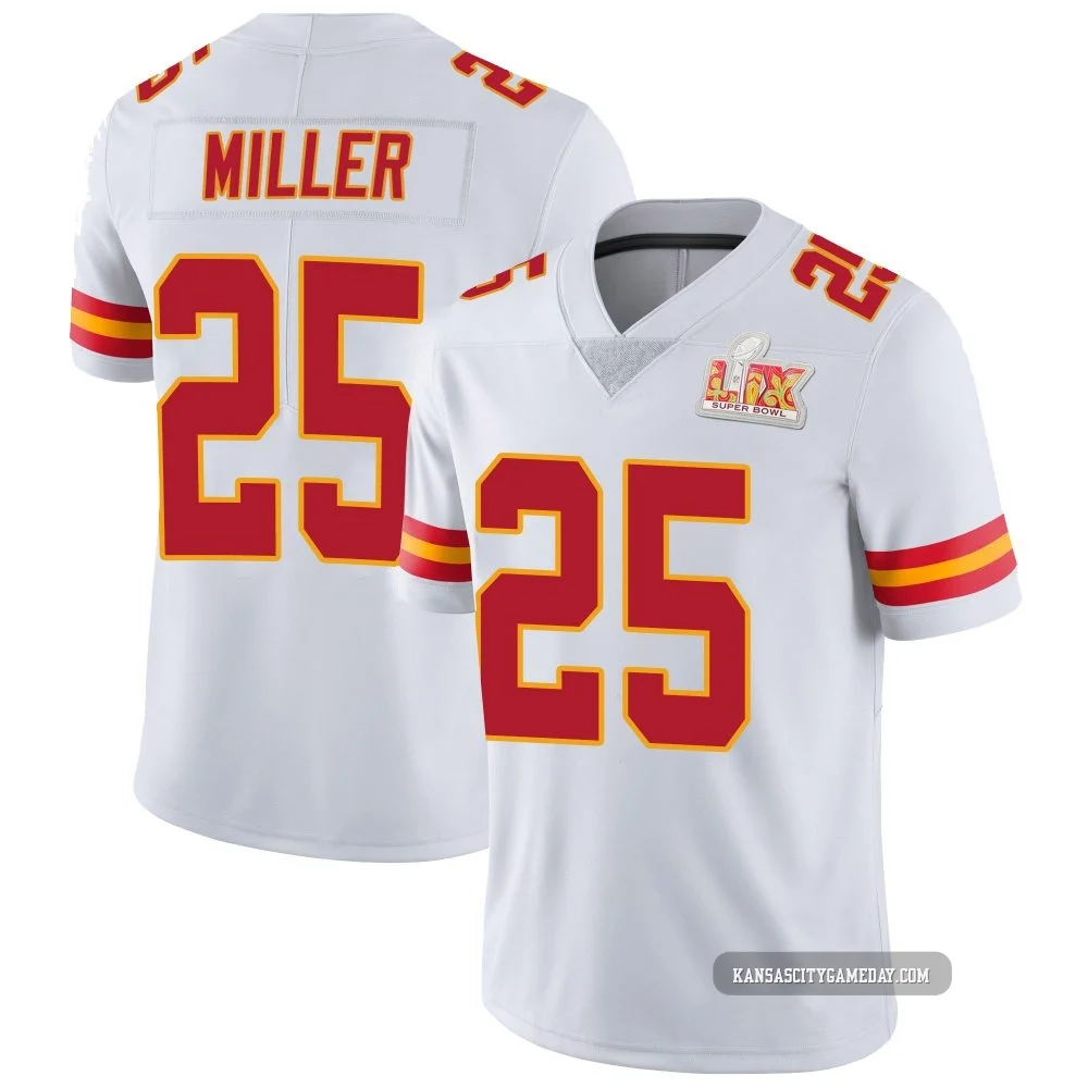 Youth Glendon Miller Kansas City Chiefs ＃25 Limited White Vapor Untouchable Super Bowl LIX Jersey