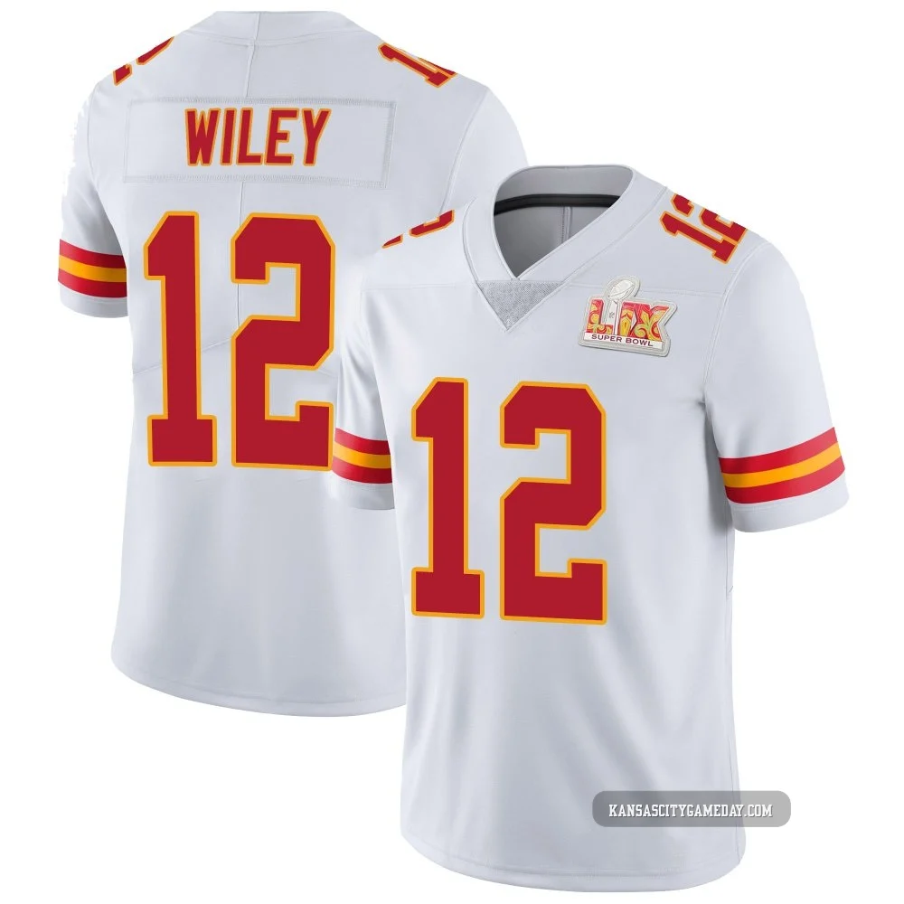 Youth Jared Wiley Kansas City Chiefs ＃12 Limited White Vapor Untouchable Super Bowl LIX Jersey