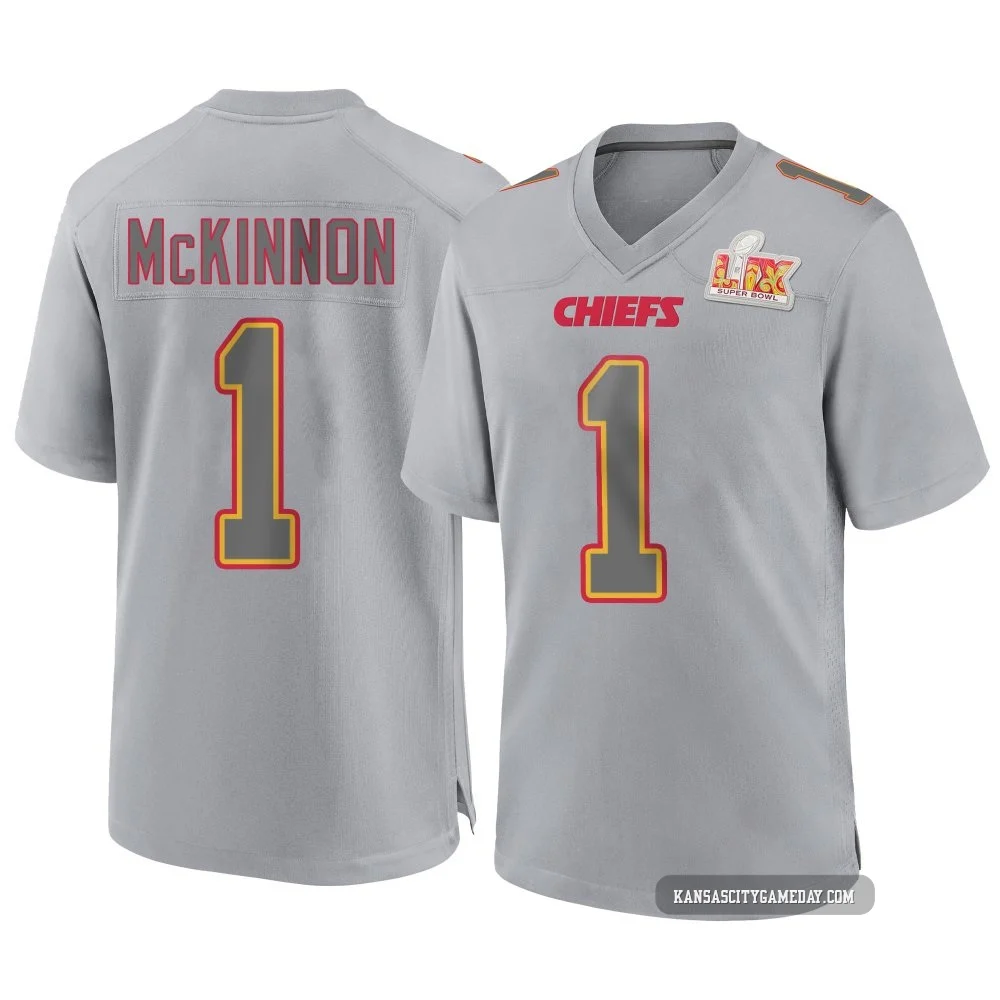 Youth Jerick McKinnon Kansas City Chiefs ＃1 Game Gray Atmosphere Fashion Super Bowl LIX Jersey