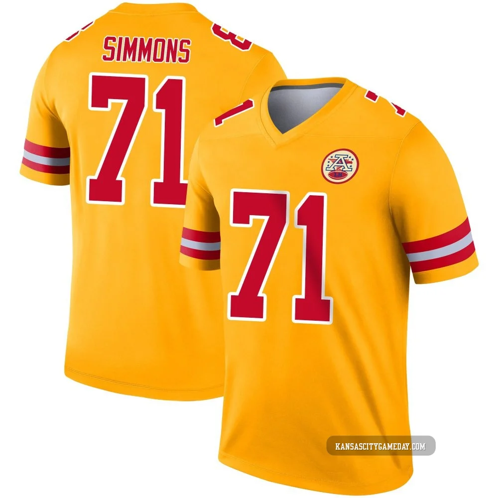 Youth Josh Simmons Kansas City Chiefs ＃71 Legend Gold Inverted Jersey