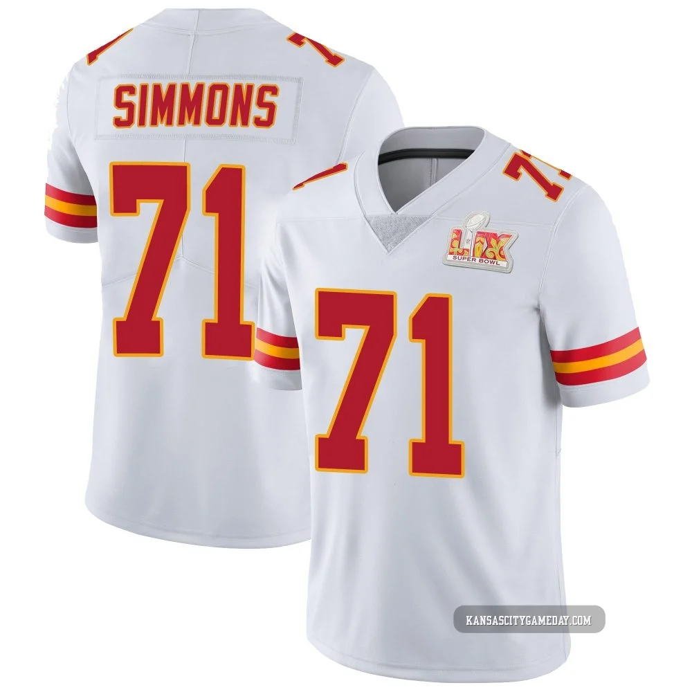 Youth Josh Simmons Kansas City Chiefs ＃71 Limited White Vapor Untouchable Super Bowl LIX Jersey