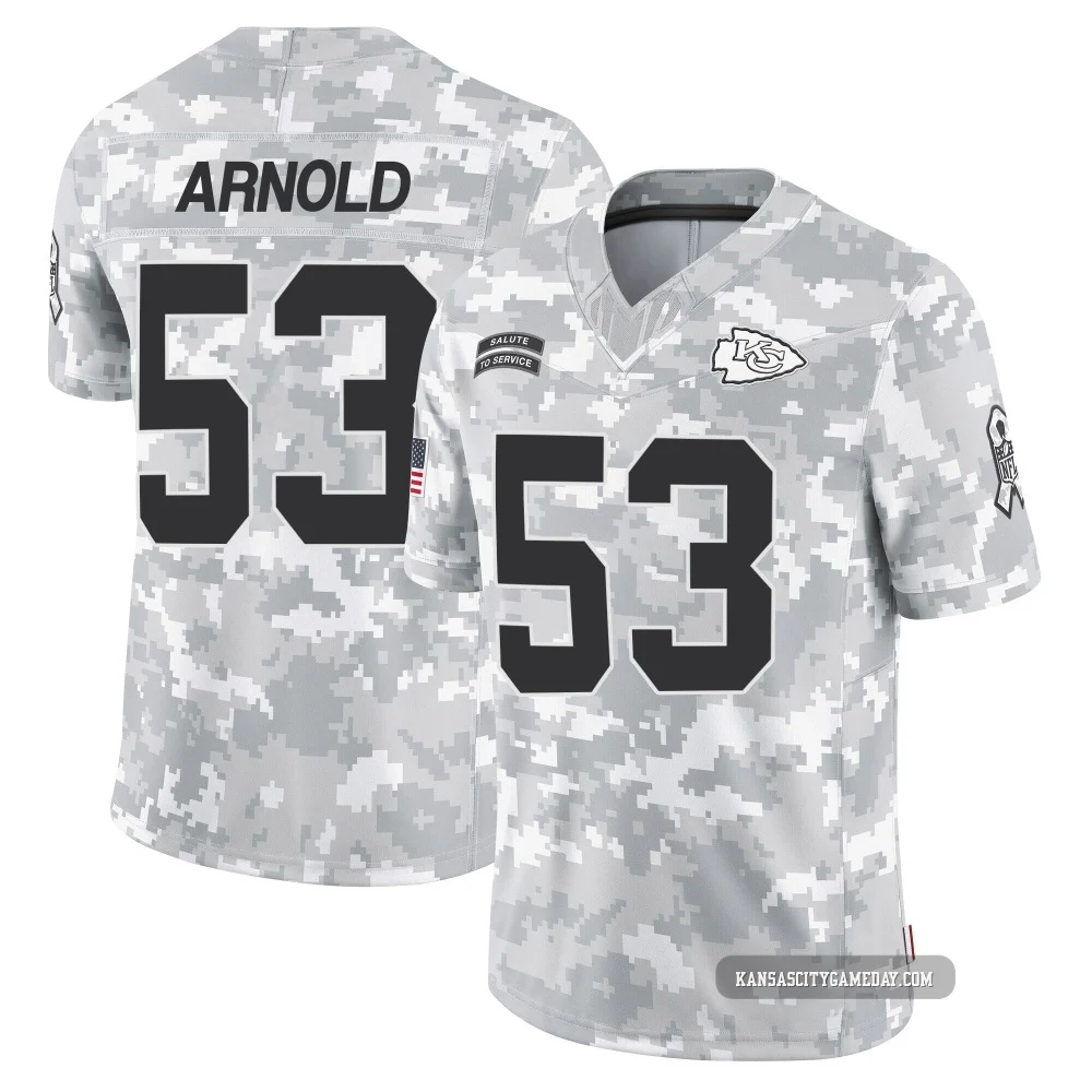 Youth Kam Arnold Kansas City Chiefs ＃53 Limited Arctic Camo 2024 Salute to Service Jersey