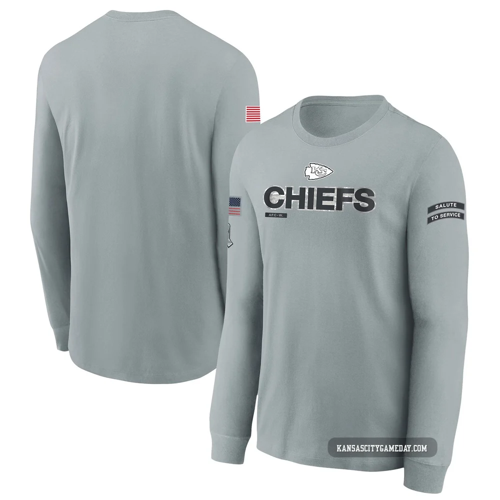 Youth Kansas City Chiefs Gray 2024 Salute To Service Long Sleeve T-Shirt