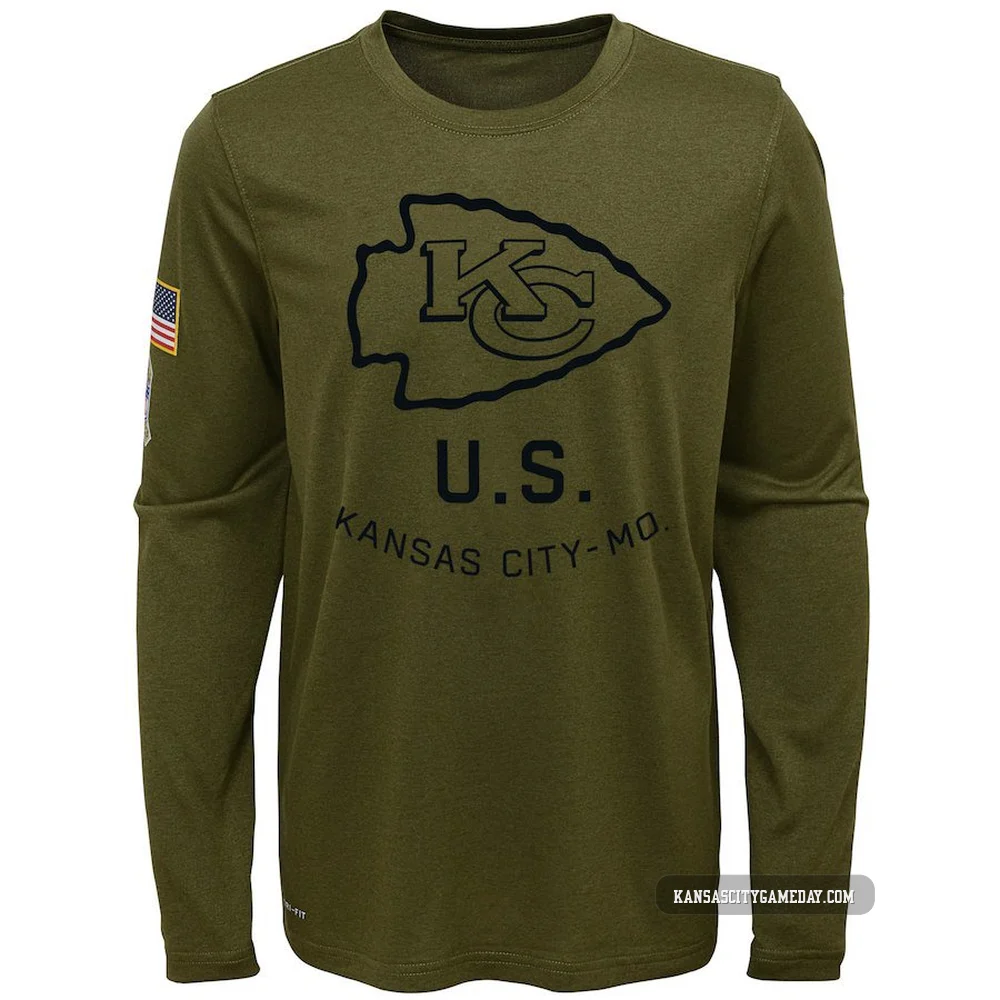 Youth Kansas City Chiefs Legend Olive 2018 Salute to Service Performance Long Sleeve T-Shirt