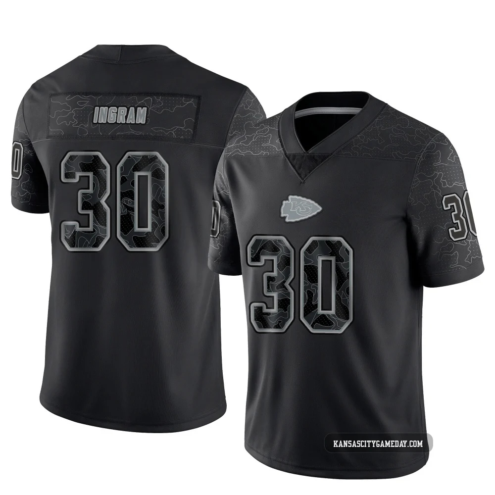 Youth Keaontay Ingram Kansas City Chiefs ＃30 Limited Black Reflective Jersey