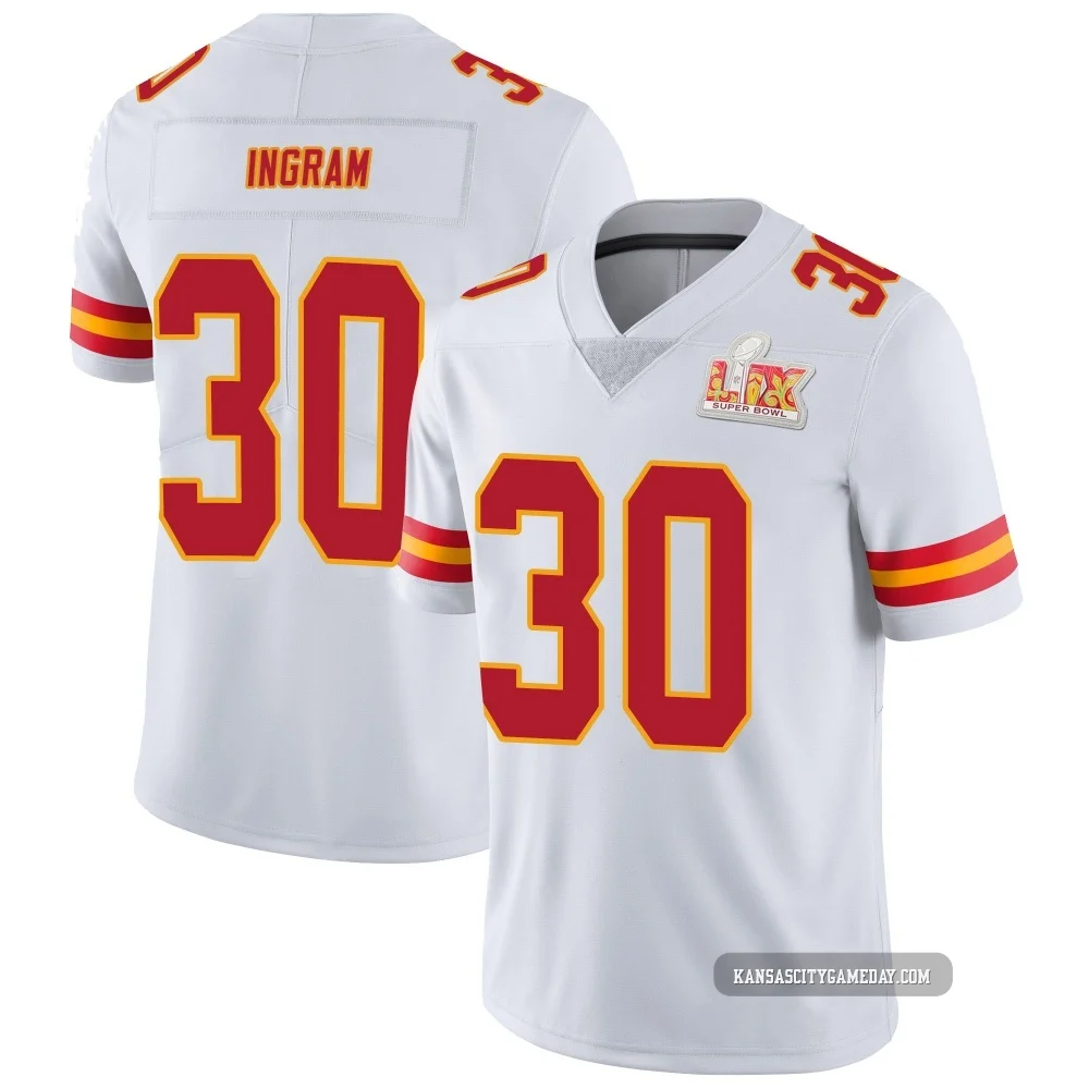 Youth Keaontay Ingram Kansas City Chiefs ＃30 Limited White Vapor Untouchable Super Bowl LIX Jersey