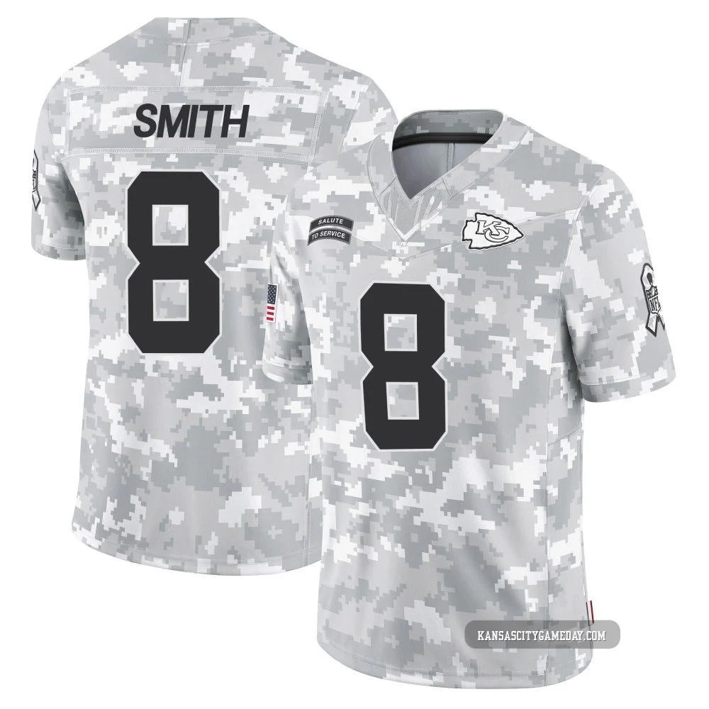 Youth Key'Shawn Smith Kansas City Chiefs ＃8 Limited Arctic Camo 2024 Salute to Service Jersey