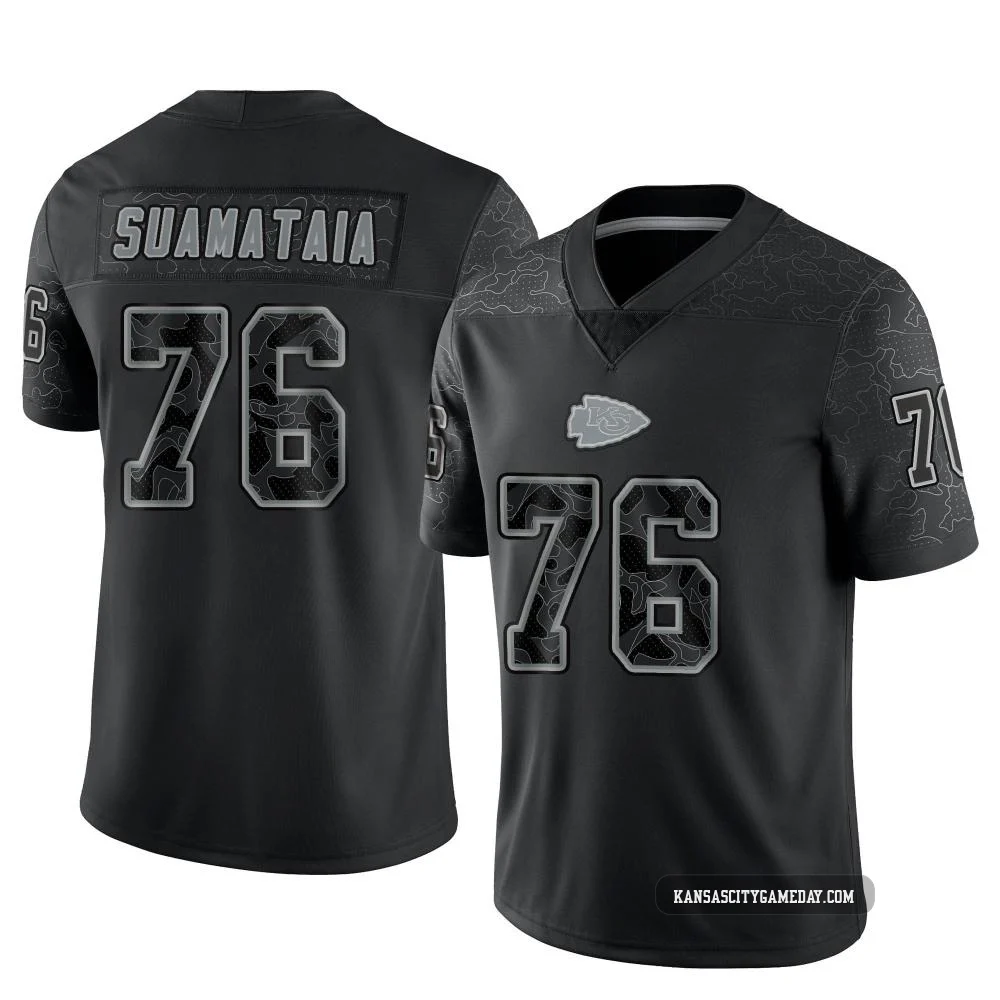 Youth Kingsley Suamataia Kansas City Chiefs ＃76 Limited Black Reflective Jersey