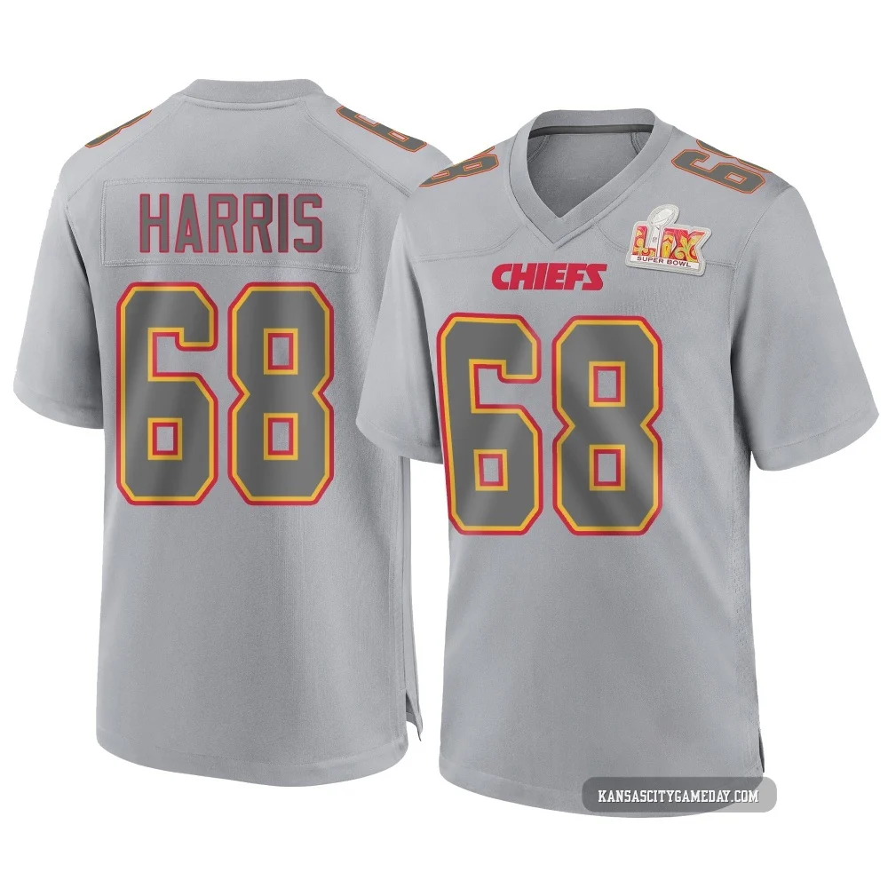 Youth Marcus Harris Kansas City Chiefs ＃68 Game Gray Atmosphere Fashion Super Bowl LIX Jersey