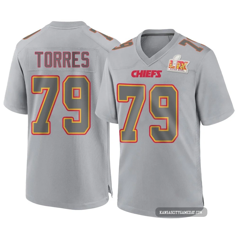 Youth Nick Torres Kansas City Chiefs ＃79 Game Gray Atmosphere Fashion Super Bowl LIX Jersey
