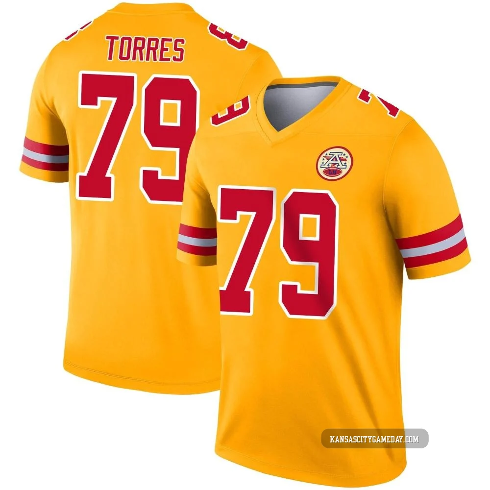 Youth Nick Torres Kansas City Chiefs ＃79 Legend Gold Inverted Jersey