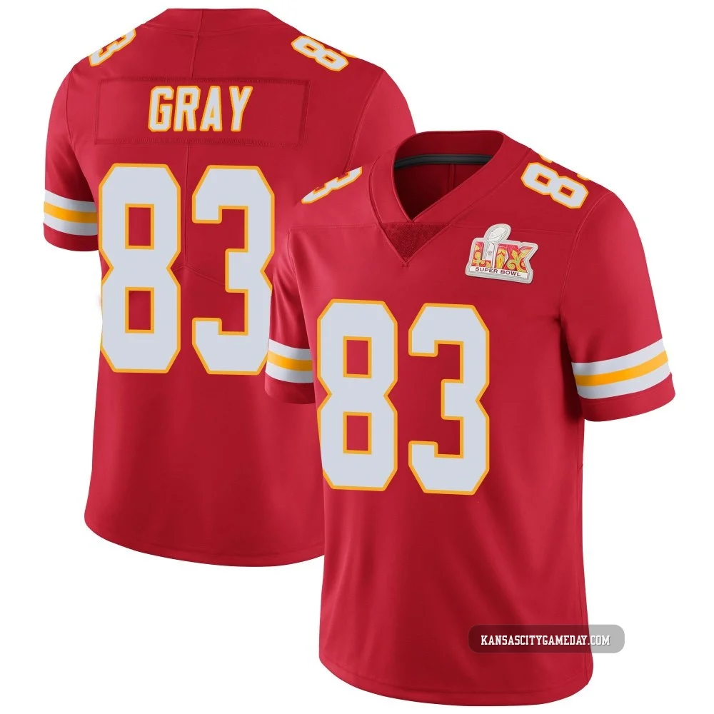Youth Noah Gray Kansas City Chiefs ＃83 Limited Red Team Color Vapor Untouchable Super Bowl LIX Jersey