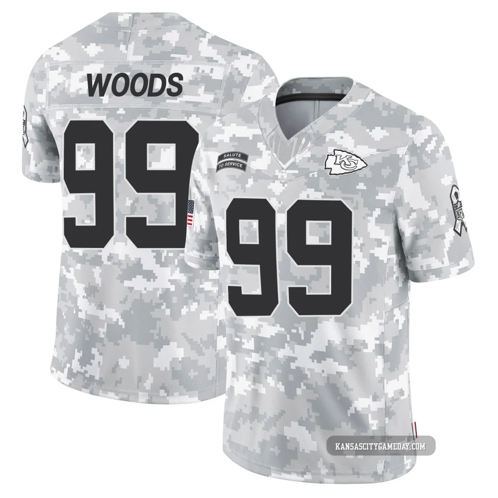 Youth Peter Woods Kansas City Chiefs ＃99 Limited Arctic Camo 2024 Salute to Service Jersey