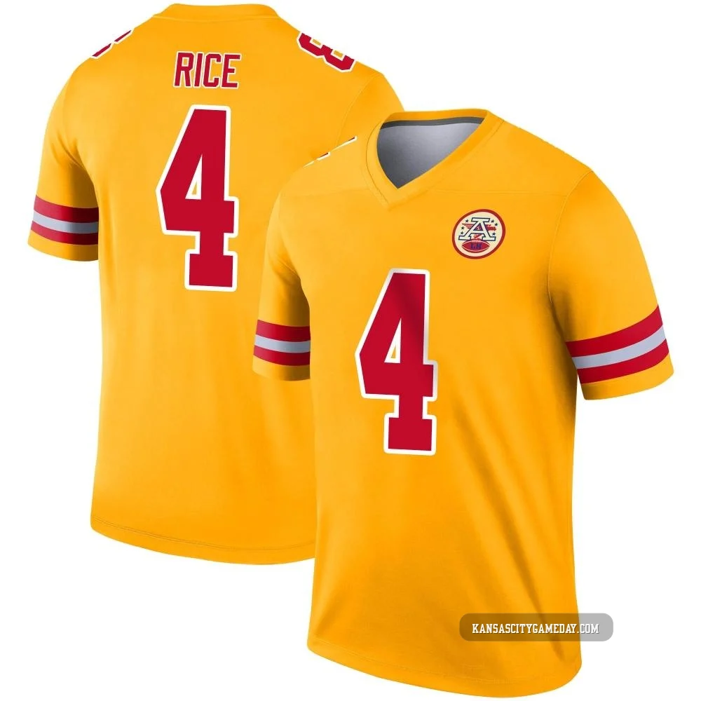 Youth Rashee Rice Kansas City Chiefs ＃4 Legend Gold Inverted Jersey