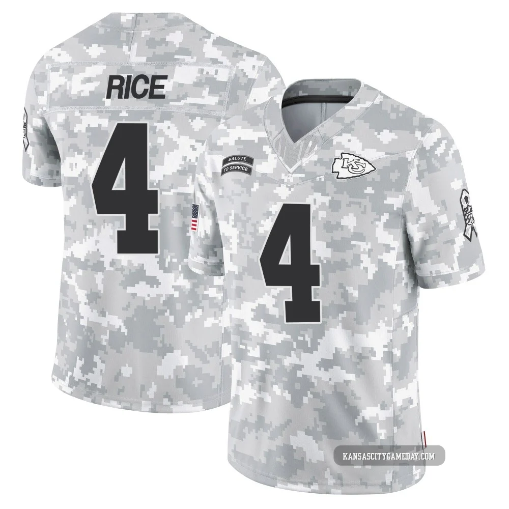 Youth Rashee Rice Kansas City Chiefs ＃4 Limited Arctic Camo 2024 Salute to Service Jersey