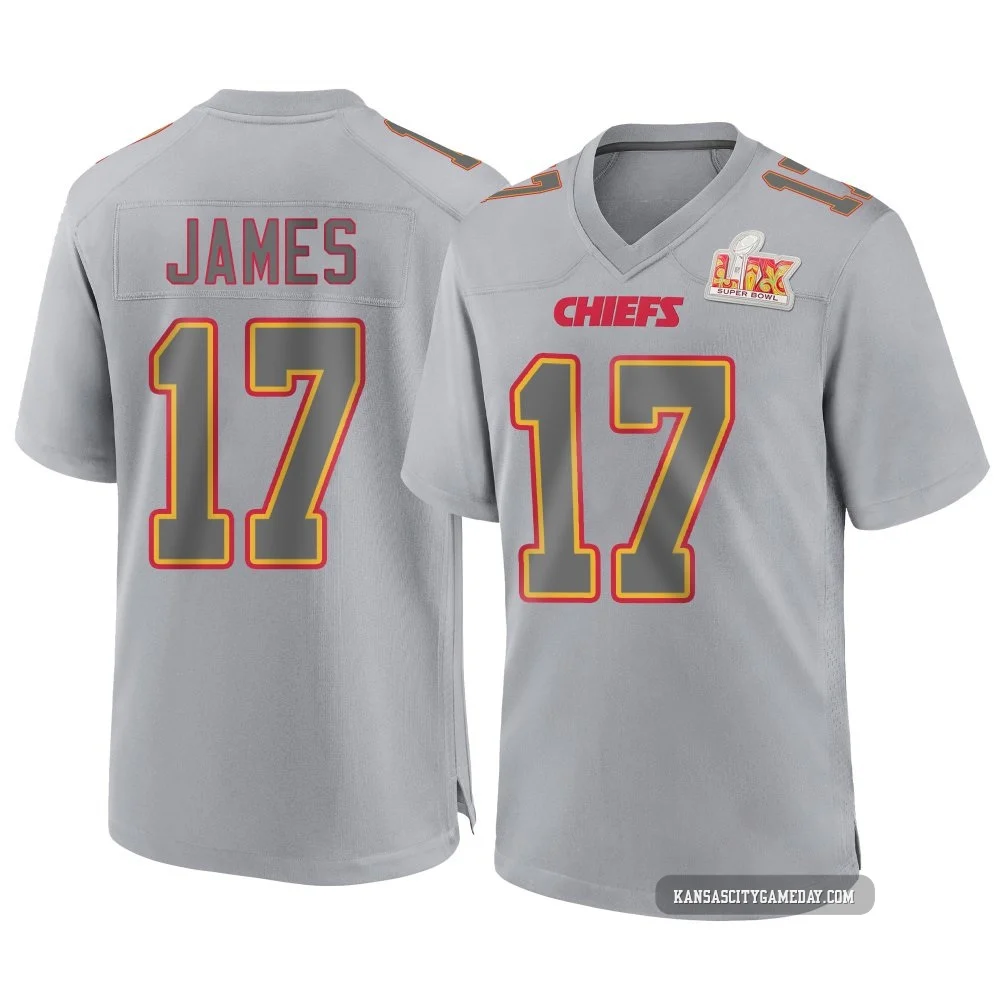 Youth Richie James Kansas City Chiefs ＃17 Game Gray Atmosphere Fashion Super Bowl LIX Jersey