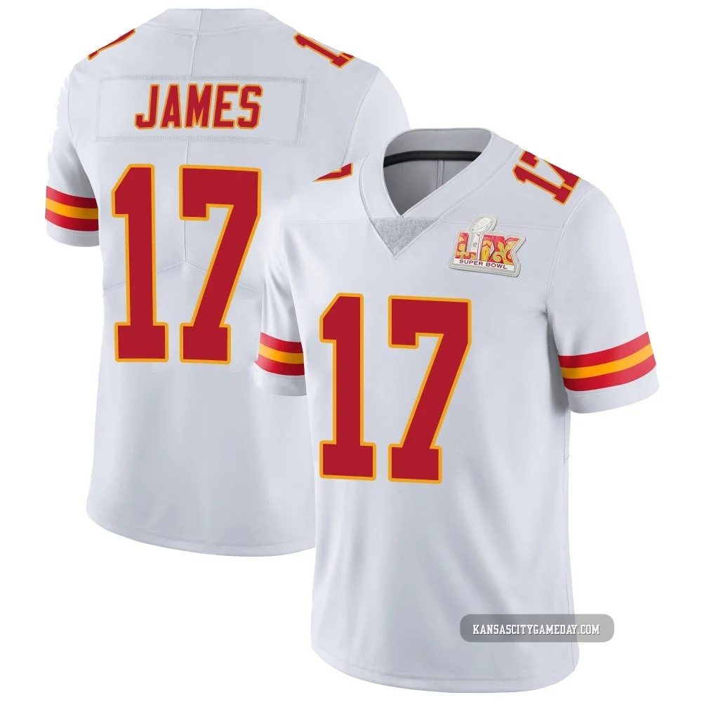 Youth Richie James Kansas City Chiefs ＃17 Limited White Vapor Untouchable Super Bowl LIX Jersey