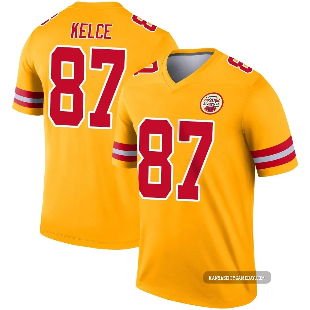 Youth Travis Kelce Kansas City Chiefs ＃87 Legend Gold Inverted Jersey
