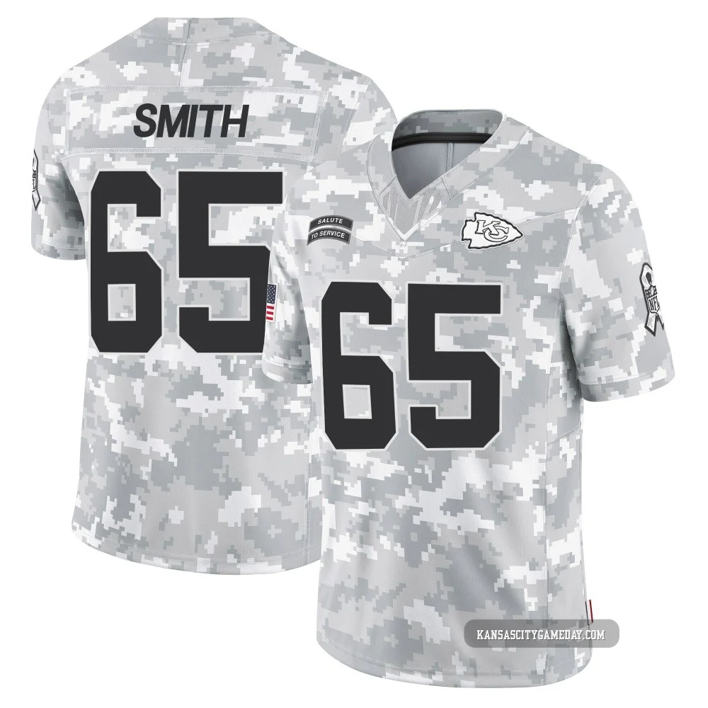 Youth Trey Smith Kansas City Chiefs ＃65 Limited Arctic Camo 2024 Salute to Service Jersey